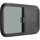 OUTPRIZE Horizontal RV Window, Tinted Sliding with Net Screen and Trim Ring | 21" W x 14" H, Suitable for 1-1/8" Thick Walls, DOT Approved