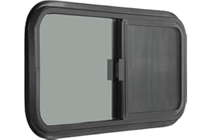 OUTPRIZE Horizontal RV Window, 21" W x 14" H Tinted Sliding RV Window with Net Screen and Trim Ring, Suitable for 15/16" or 1-3/8" and Slightly Thicker Up to 1/16" Walls, DOT Approved
