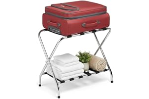 US TECH Double Rack-Luggage Rack, Pack of 1, Chrome, Fully Asssembled, Luggage Rack for Guest Room