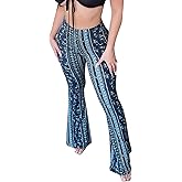 DLAYBGFA Flare Leggings Yoga Pants Women High Waisted Boho Flare Palazzo Pants Stretch Wide Leg Bell Bottom Yoga Leggings