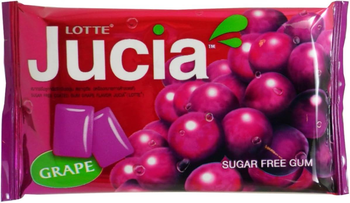 Lotte Jucia Chewing Gum Grape Flavor Sugar Free Dental Health 12g (8 Pellets) X 5 Bags