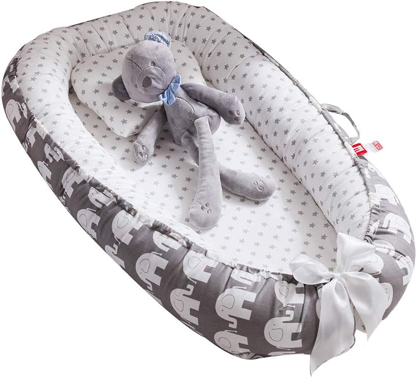 DERNISH Baby Lounger Bed, Newborn Breathable Nest, Portable Bassinet Co Sleeping, Removable Cover