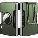 VULKIT Men's Metal Wallet with Money Clip, Slim Credit Card Holder with Airtag Holder, Minimalist Front Pocket Wallet for Men(Green)