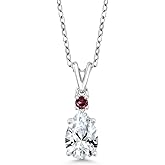 Gem Stone King 925 Sterling Silver White Created Sapphire and Red Rhodolite Garnet Pendant Necklace For Women (1.09 Cttw, Gemstone September Birthstone, Pear Shape 9X6MM, with 18 inch Chain)