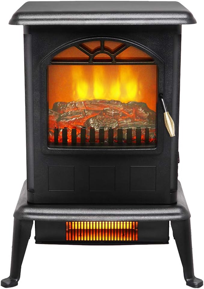 1500W Electric Fireplace Stove, Freestanding Fireplace Heater, Infrared Large Space Heater,Overheating Safety System (Gray)