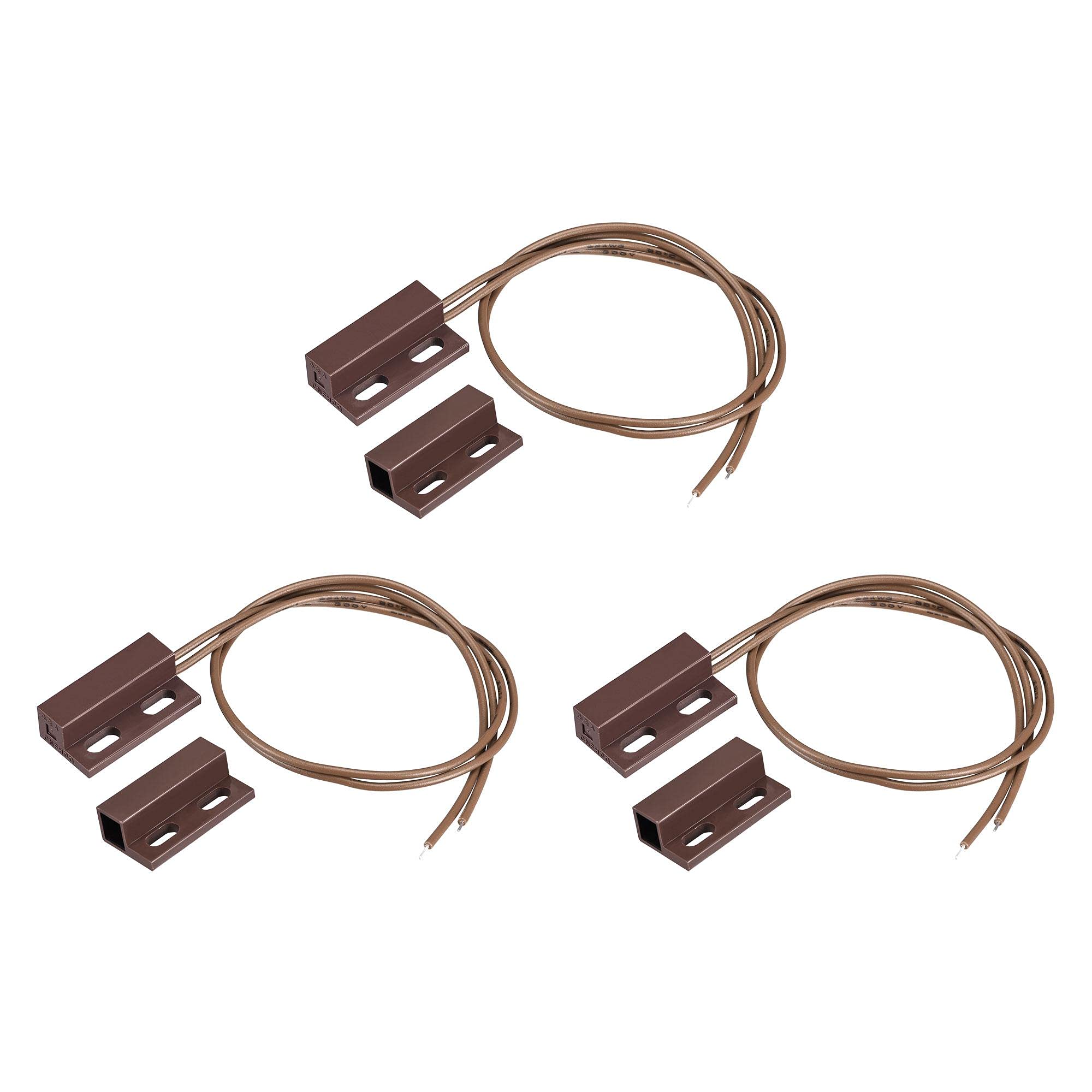 sourcing map Wired Door Contact Window Sensor NC Surface Mount Magnetic Reed Switch Brown 3 Pcs