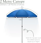 CHRISTOW 2m Blue Tilting Beach Parasol Umbrella UV Resistant Portable Garden view 4