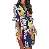 QACOHU Summer Dresses for Women V Neck Ruffle Short Sleeve Casual Shift Dress