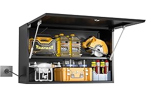 MetalMax Metal Wall Storage Cabinet with Flip-Up Door Adjustable Shelf Metal Cabinet Hanging Garage Upper Cabinets Floating Lockable Steel Garage Cabinet 20"H Home Basement Workshop Assembly Required