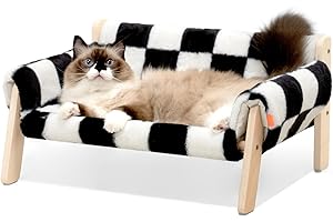 MEWOOFUN Cat Couch Bed, Pet Sofa for Indoor Cats Wooden Indoor Elevated Cat Beds with Removable Mattress Cover Suitable for Kitty, Puppy or Small Animal (Chessboard, Medium)