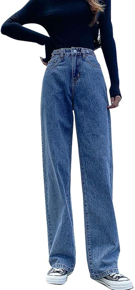 Amazon レディース ワイド ストレート ハイウエスト デニム 美脚 シンプル 体型カバー 通勤 普段着 お出掛け デニム ボトムス ジーンズ カジュアル おしゃれ ジーンズ 通販
