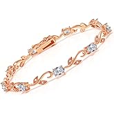 Gem Stone King 5.53 Ct Oval White Topaz White Diamond 18K Rose Gold Plated Silver Bracelet For Women