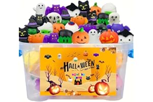 CHERISLPY 36Pcs Halloween Kawaii Squishies Treasure Box Mini Mochi Squishy Squeeze Toys Stress Reliever Anxiety Packs for Kids Halloween Party Favors (Halloween)