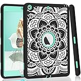 iPad case 9.7 2017 and 2018,PIXIU Heavy Duty Shockproof Full Body 3 Layer Defender Rubber Protective case Cover for iPad 5th Generation A1822 A1823 andiPad 6th A1893 A1954 Flower Black