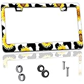 Cow Print Sunflower License Plate Frame Cute Aluminum License Plate Holder Car Tags Decorative Car Accessories with Screws for Women Men Fit Standard Us Canada Vehicles 12.3x6.3 inch