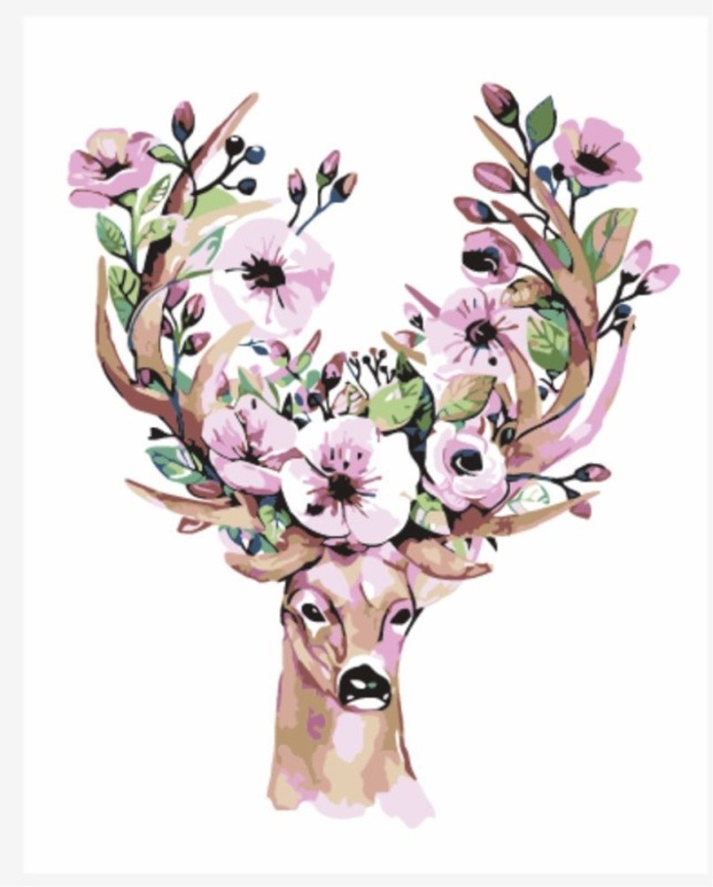 WOWDECOR Paint by Numbers Kits for Adults Kids, Number Painting - Flowers Deer 16x20 inch (Framed)