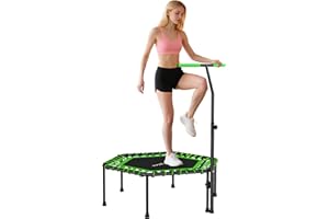 Soozier 45" Rebounder Trampoline for Adults, Mini Fitness Trampoline Bungee Rebounder with 3-Level Adjustable Handle, Indoor 