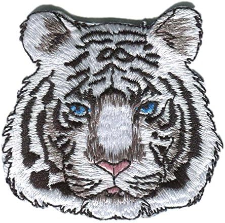 1 PC Patches Iron on GodEagle White Tiger Head Appliqued Embroidery Patches, Scout Embroideried Pacthes Iron on/Sew on for Jacket Jeans