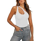 REORIA Butsmooth® Women's Trendy Sexy Plunge One Shoulder Sleeveless V Backless Going Out Tank Bodysuits Tops