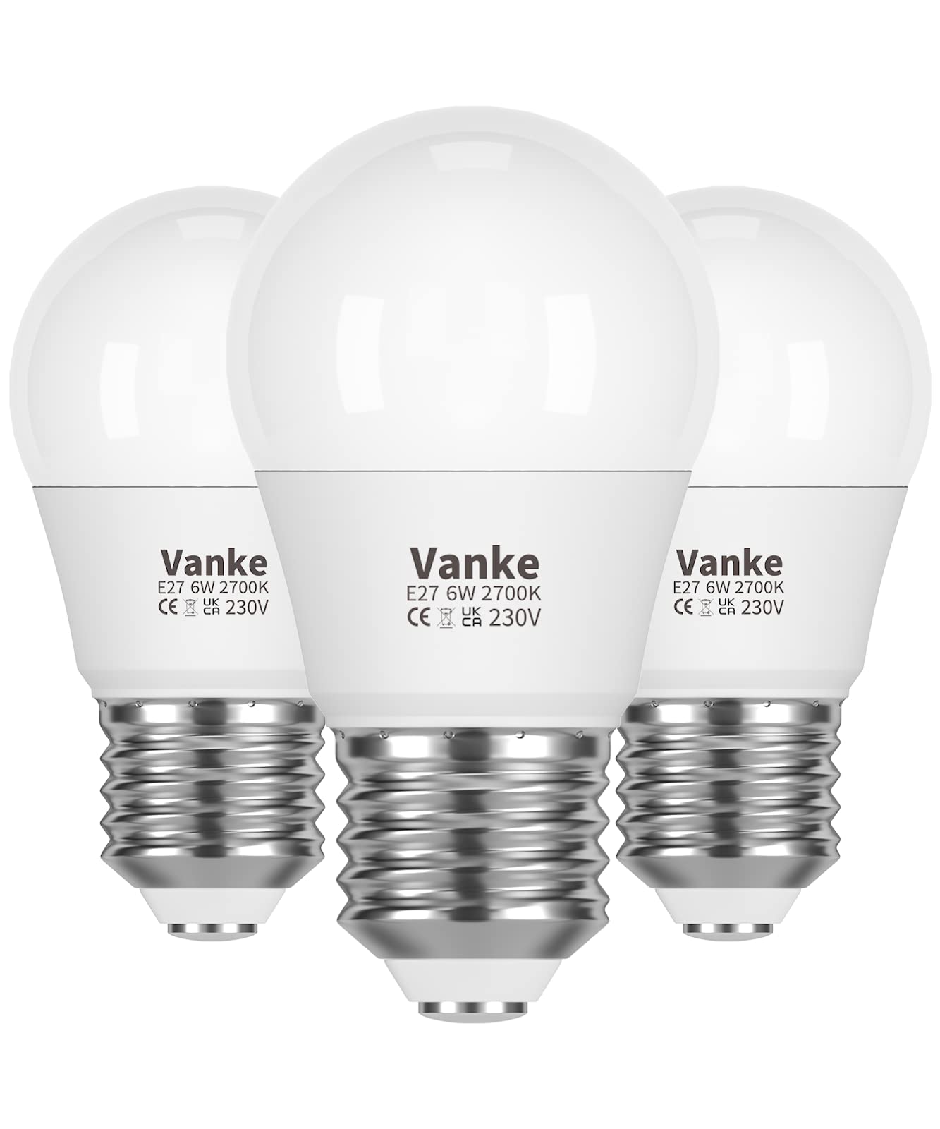 Vanke E27 Screw LED Bulb Warm White 2700K Yellow Light, 40W Equilavent, 6W Screw Golf Ball Light Bulbs, 470 Lumen, 3-Pack, Non-Dimmable