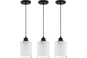 Dolaimi House 3 Pack 1 Light Kitchen Island Pendant Light Industrial Farmhouse Fixture,Frosted Glass Black Finish for Bedroom Hallway Dining Room Entryway Kitchen Cafe Bar