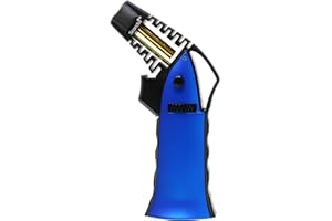 Scorch Torch CNC Machined 6.75" Tall Handheld Aluminum Flame Adjustable Butane Refillable Torch In Gift Box (Black Blue)