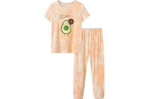 Tebbis Trendy Tie Dye Sleepover Summer Pajamas for Girls -100% Cotton Soft Butterfly Avocado Jammies Size 6-18