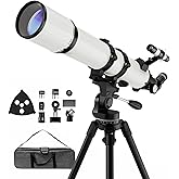 NACATIN Astronomy Telescope for Adults & Beginners, 90mm Aperture 800mm Fetal Length Portable Refractor Telescope -with Phone Adapter for Moon & Planets, Ideal Gift for Birthday/Valentine's Day, White