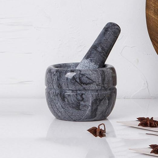 Marble Mortar And Pestle Set Grinder Bowl Manual Smasher Beater Grinding Pesto Guacamole Seasonings Pastes Non Slip Base Dishwasher Safe Color Black Amazon Ca Home Kitchen