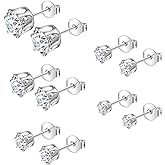 Augell 925 Sterling Silver Stud Earrings Set of 5 Pairs Hypoallergenic 18K Gold Cubic Zirconia Earrings for Women Men Sparkling Fancy Gift