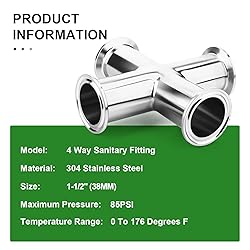 TAISHER 1PCS 304 Stainless Steel 1.5" Tube OD 4 Way