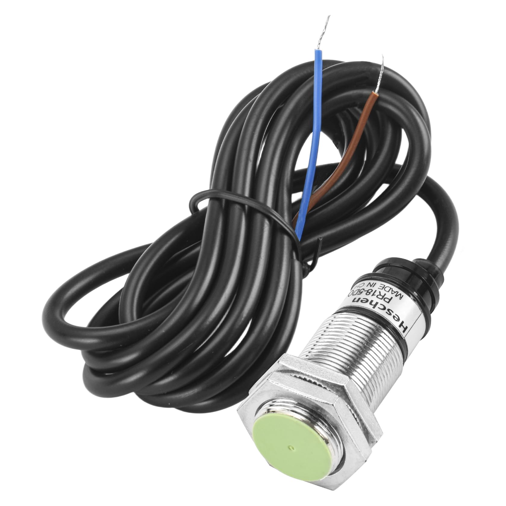 Heschen Inductive Proximity Sensor Switch, PR18-5DO, Cylindrical Type, 5mm Sensing, M18 Round, 10-30VDC 200mA, 2-Wire, Shielded, NO(Normally Open), CE