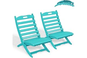 GREENVINES Folding-Xavier-Chairs Set of 2 | Wave | Portable Adirondack-Chair | HDPE Plastic | All Weather Fire-Pit Chair | Aqua | for Beach Outdoor Deck Poolside Garden Patio Porch Fishing