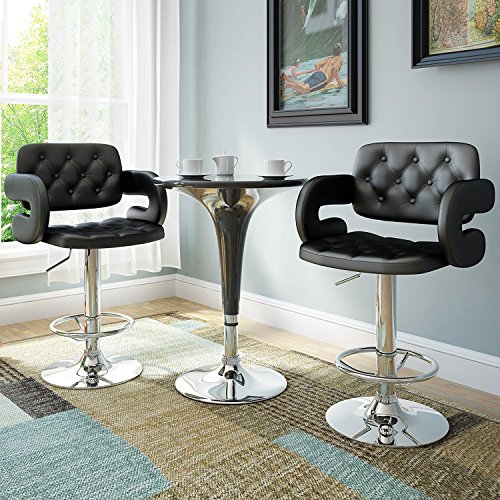 Bar Stool, GentleShower Set of 2 PU Leather Swivel Pub Chair Adjustable Height Barstools with Armrest Hydraulic,Footrest for kitchen, home, bars, office etc Black