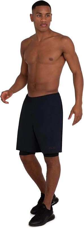 Ultra Pantaloncini Uomo Palestra 2 in 1 - Pantaloncini Sportivi da Corsa - Running Shorts con Pantaloncino a Compressione Interno- Nero (Tasca Posteriore), M