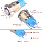 Gebildet 4Pcs 12mm 3A 12-24V Waterproof LED Push Button High Head view 4