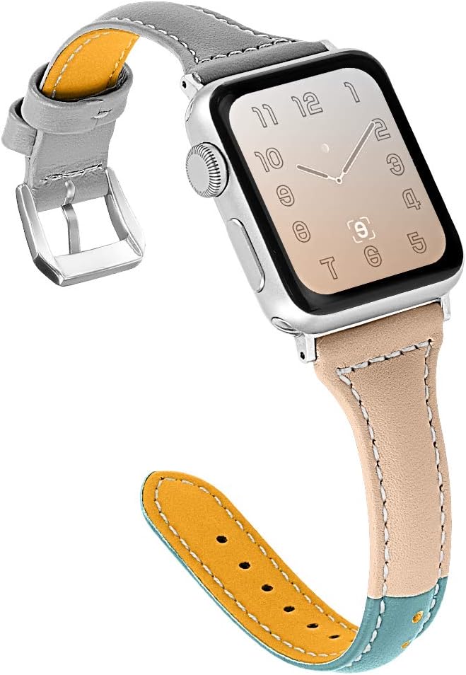 OULUCCI Compatible for Apple Watch Band 38mm 40mm, Genuine Leather Replacement iWatch Wristband Strap with Metal Buckle for iWatch Series 6 5 4 3 2 1 SE, Slim Design for Women Men