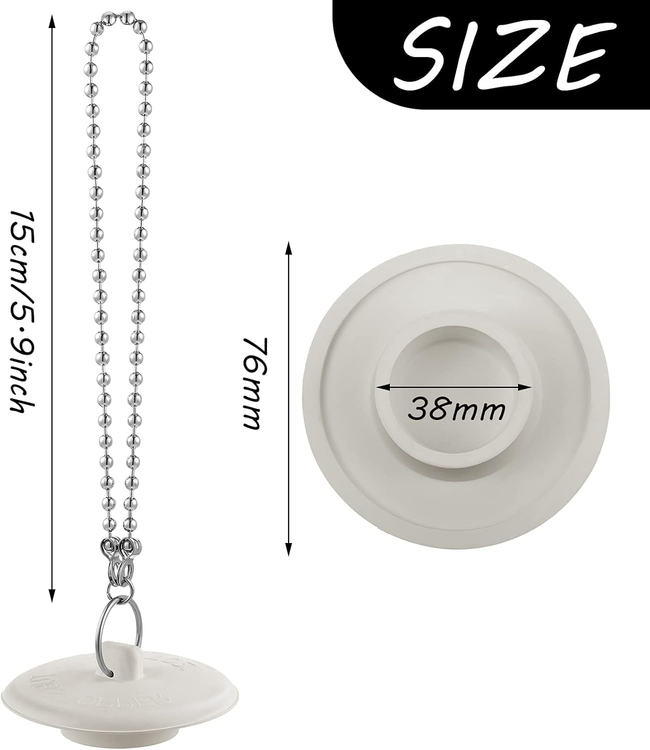 Honoson 2 Pieces Rubber Bath Tub Stopper Bath Plugs, Sink Plug Rubber Drain Stopper Kitchen Sink Plug with 2 Pieces 304 Stainless Steel Round Beaded Chain for 1-1/2 Inch to 2 Inch: Home & Kitchen