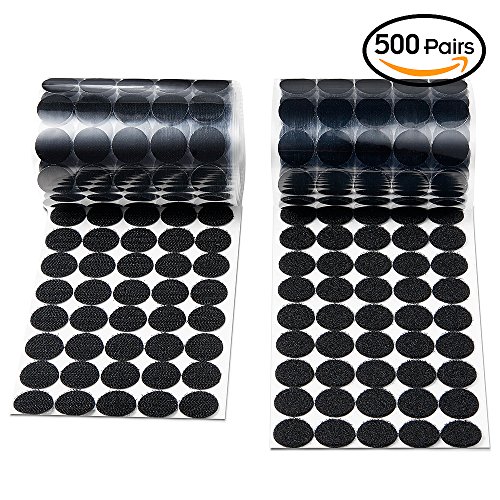 Heze 1000 pcs (500 Pair Sets) 20mm Diameter Sticky Back Coins Hook & Loop Self Adhesive Dots Tapes (Black)