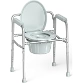 HOMLAND 3-in-1 Bedside Commode Toilet with Sturdy Dual-Crossbar, 350lb | Height Adjustable, Portable Toilet with 7.5Qt Potty Bucket, Tool-Free Assembly, Stable Potty Chair for Adults and Seniors