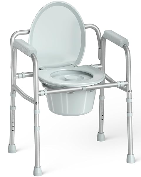 HOMLAND 3-IN-1 BEDSIDE COMMODE CHAIR WITH STURDY DUAL-CROSSBAR...