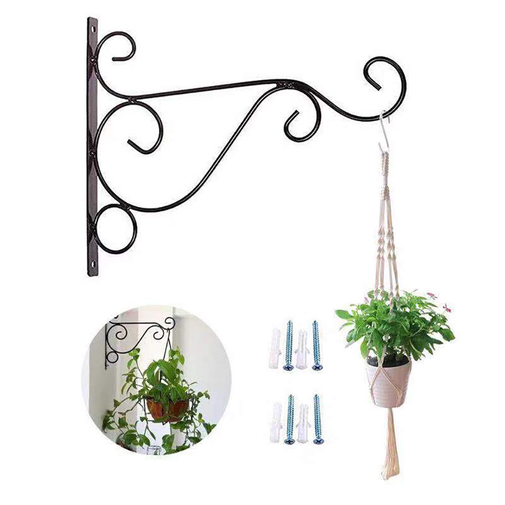 Bestenrose 2 Pack 10" Iron Hanging Plants Bracket Decorative Wall Planter Hanger Hooks with Screws for Bird Feeder Lanterns Wind Chimes Black (Black)