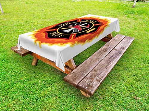 Lunarable Service Outdoor Tablecloth, Department Ladder Public Service Essential Tools Extinguish Illustration, Decorative Washable Picnic Table Cloth, 58" X 84", Multicolor