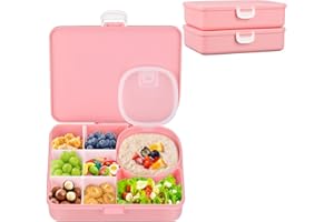 Pawtong 2 Pack Snackle Box Container for Kids,Adjustable Compartments,Reusable Snack Containers with Lids,Easy-Open Latch,Lunch Food Containers,Dishwasher Safe,Leak-Proof Silicone Ring (2 Pack- Pink)