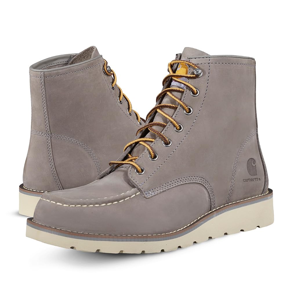 Carhartt Men’s 6″ Moc Toe Wedge Work Boot with FastDry Lining, PU Cushion Insoles, Steel Shank & Dual-Density Rubber Outsole, Grey – 14 W