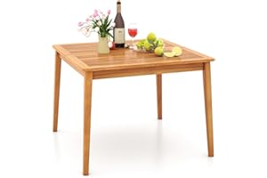 Tangkula 4-Person Outdoor Acacia Wood Dining Table, 40” Square Bistro Table with 1.96” Umbrella Hole, Outdoor Patio Table for Porch, Deck, Garden and Backyard, Natural