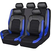 CAR PASS Leather seat Covers,Automotive Universal Sport car seat Cover Super 5mm Composite Sponge Inside,Airbag Compatible fits Most Cars, SUVs, Trucks, and Vans (Full Set,Black and Blue)