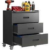 SAWJEC 3 Drawer Tool Cabinet with Wheels, Black Metal Storage Cabinet | 34.6"H x 29.5"W x 16.5"D, Garage Storage Cabinet Rolling Garage Tool Chest with Lock on Wheels