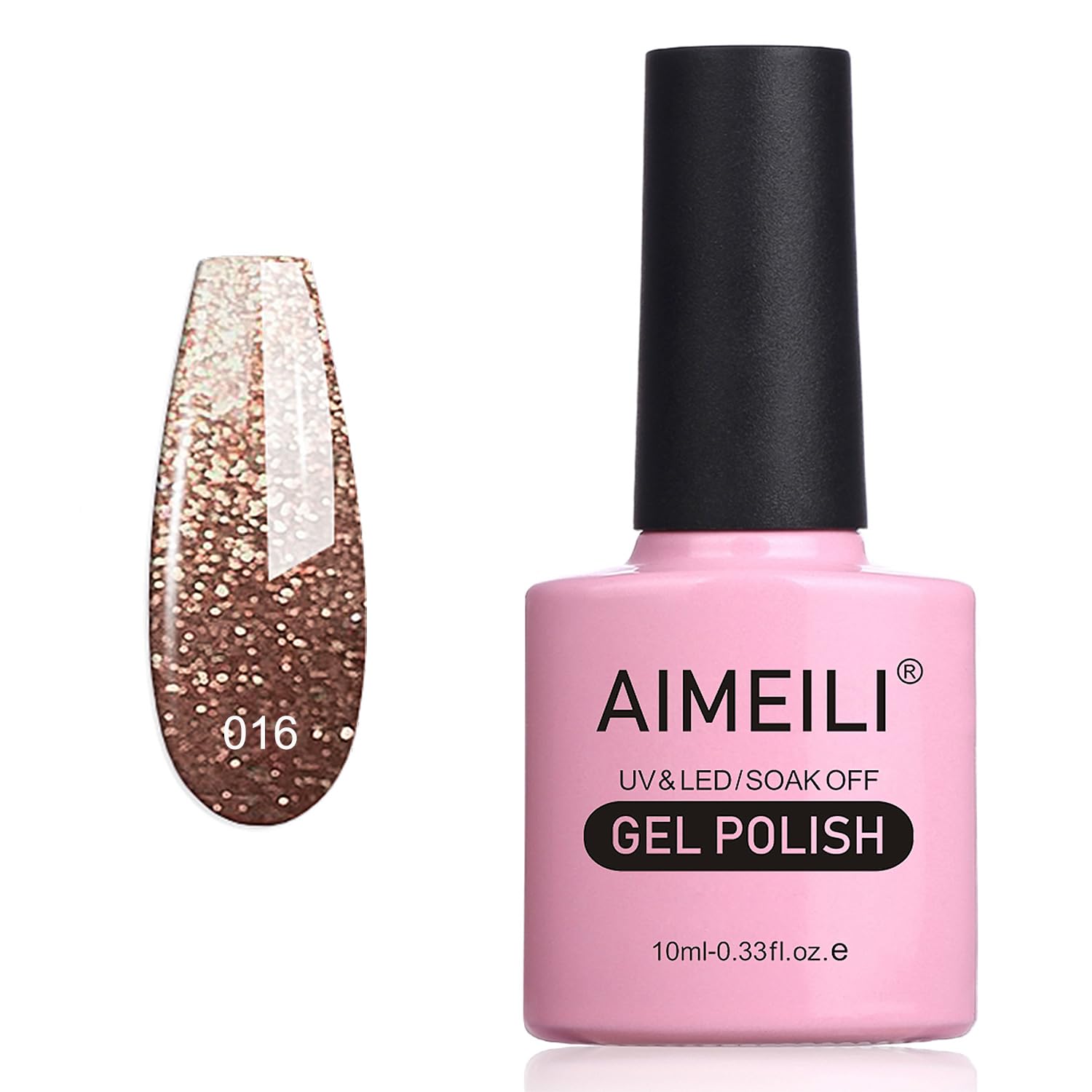 AIMEILI Soak Off UV LED Glitter Gel Nail Polish - Tinsel Toast Gold Diamond (016) 10ml