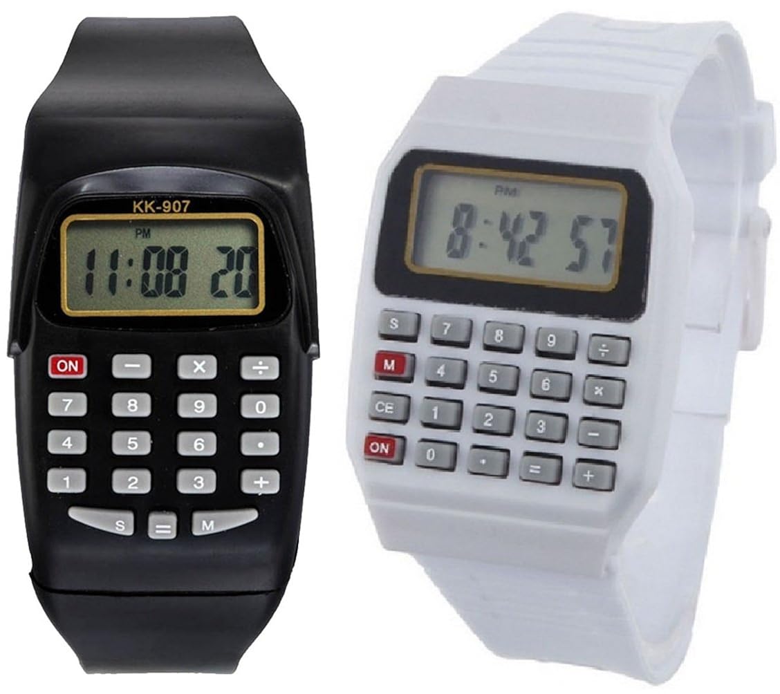 white calculator watch